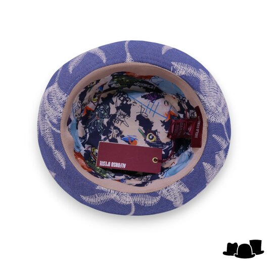 alfonso deste pork pie katoen broderie katoenmix blauw wit