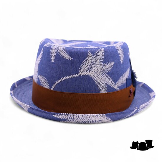 alfonso deste pork pie katoen broderie katoenmix blauw wit