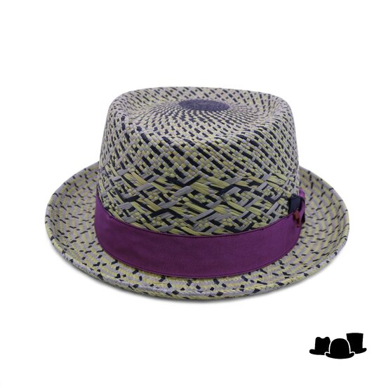 alfonso deste pork pie panama 2tone blauw en salie groen