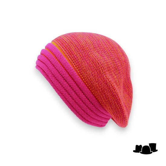bedacht zomer baret basic katoen magenta orange