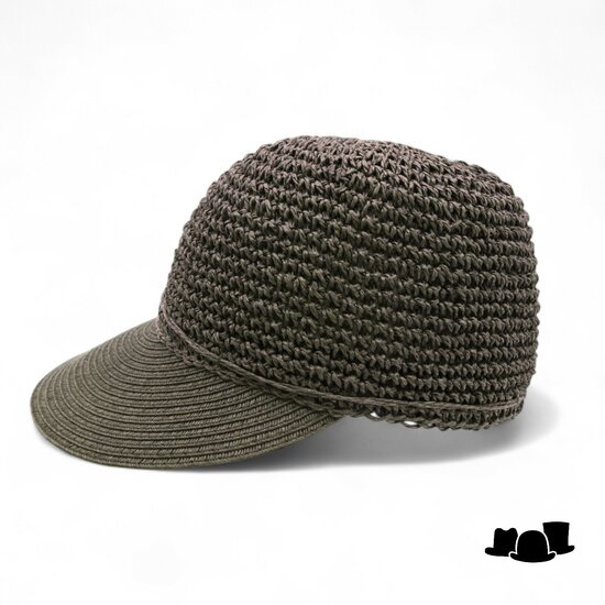 seeberger visor cap crochet papierstro olijf groen