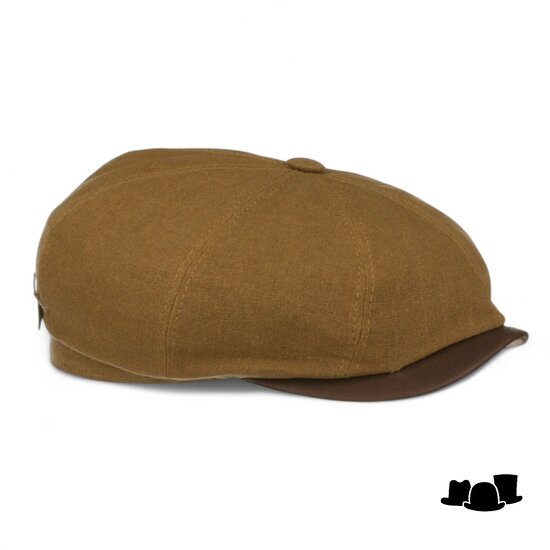 stetson newsboy cap hatteras waxed linnenmix en leer camel and brown