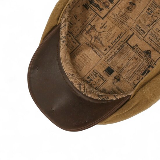 stetson newsboy cap hatteras waxed linnenmix en leer camel and brown