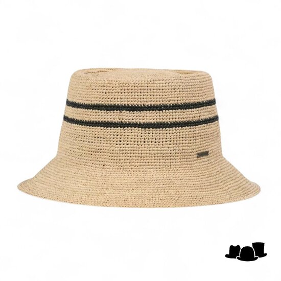 brixton bucket hat ellee raffia crochet natural and black