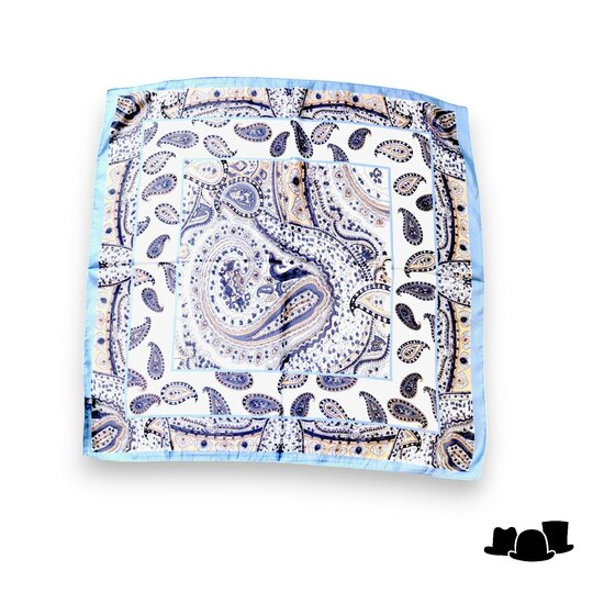 onkar neckerchief satijn paisley blue steel