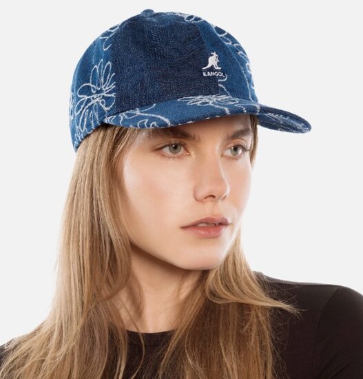 kangol baseball cap denim mashup medium blue floral