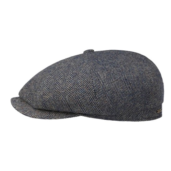 stetson newsboy cap hatteras woolrich herringbone blauw beige 
