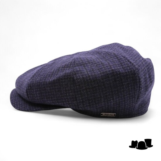 wigens newsboy retro cap wool check anthracite blue