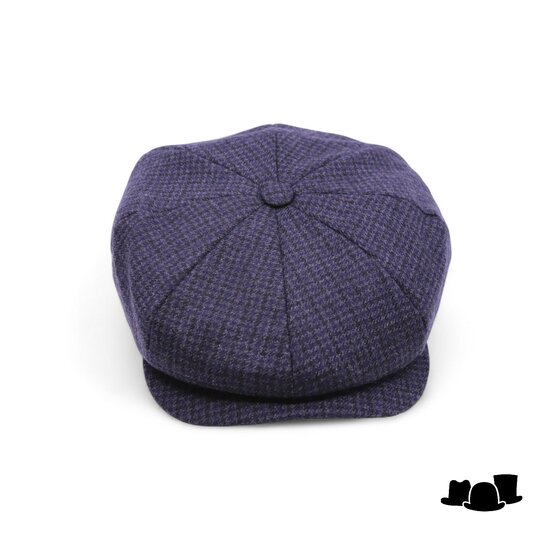 wigens newsboy retro cap wool check anthracite blue