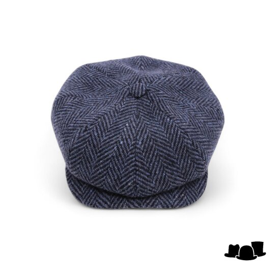 wigens newsboy retro cap magee wool herringbone blue