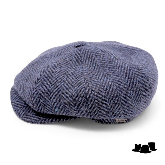 wigens newsboy retro cap magee wool herringbone blue