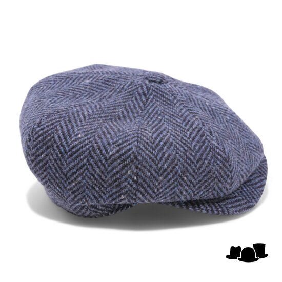 wigens newsboy retro cap magee wool herringbone blue