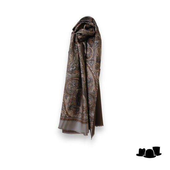 city sport sjaal zijde wol paisley bruin taupe