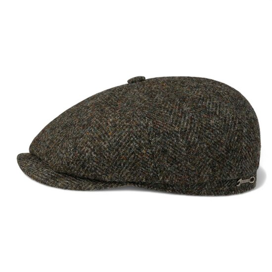 stetson newsboy cap hatteras garage harris tweed olive black