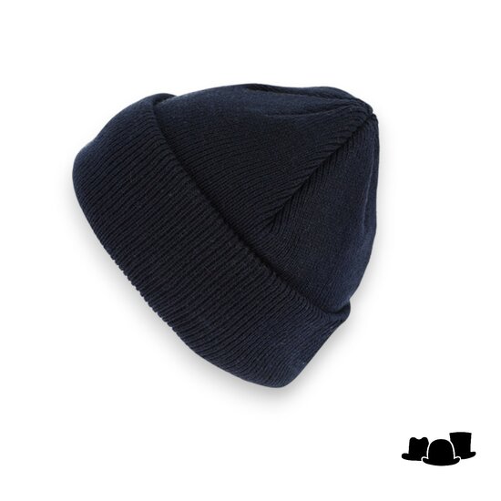 fiebig knitted beanie insulated met omslag donkerblauw