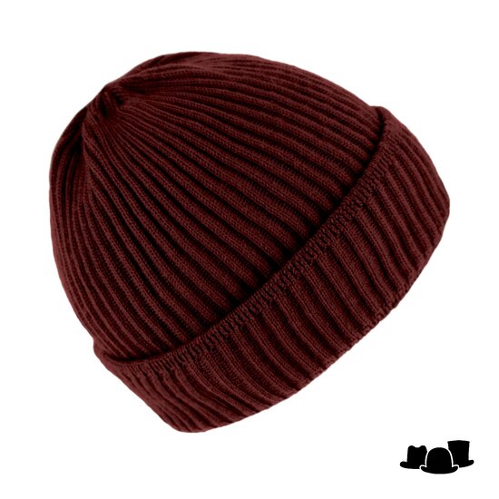 fiebig beanie met omslag merino wol bordeaux