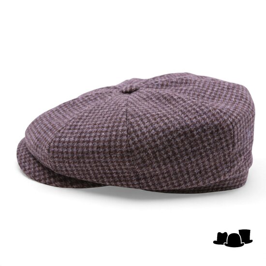 stetson hatteras newsboy cap wool cashmere houndstooth grey brown