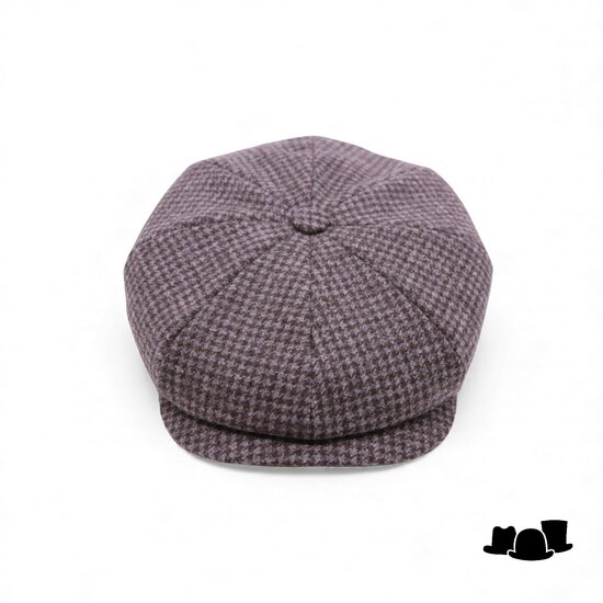 stetson hatteras newsboy cap wool cashmere houndstooth grey brown