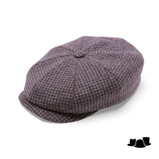 stetson hatteras newsboy cap wool cashmere houndstooth grey brown