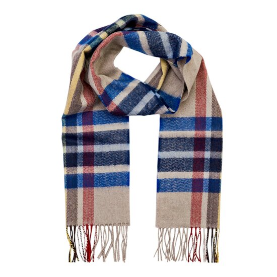 john hanly merino luxury wool scarf blue brown rust stone check