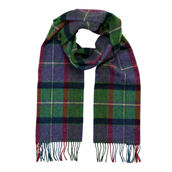 john hanly irish wool scarf long purple green navy check