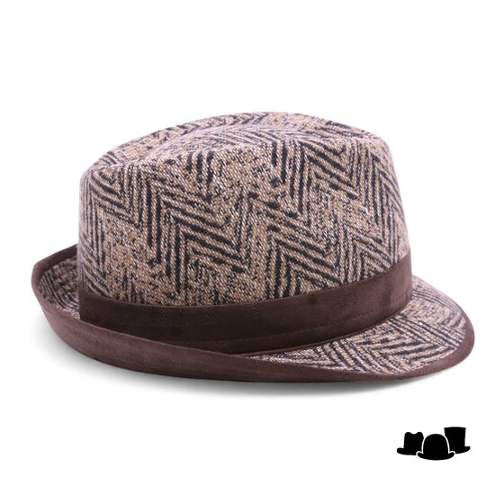 jos van dijck trilby wolmix grof visgraat bruin en beige
