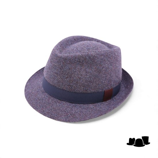 jos van dijck trilby tweed visgraat blauw en bordeaux
