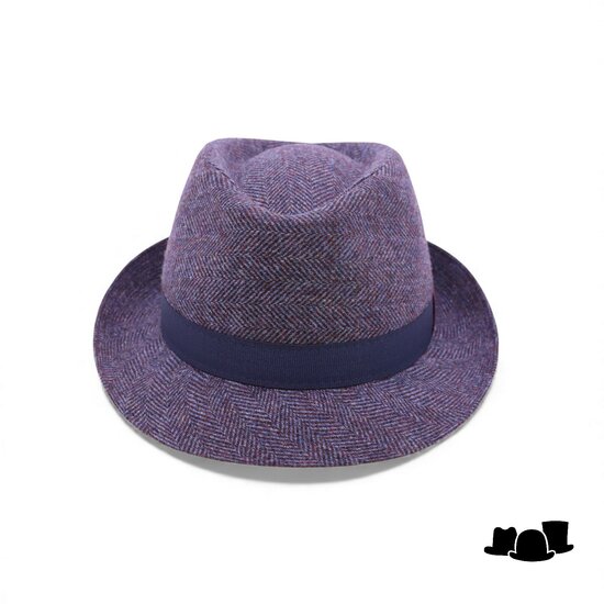 jos van dijck trilby tweed visgraat blauw en bordeaux