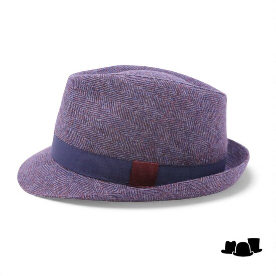 jos van dijck trilby tweed visgraat blauw en bordeaux