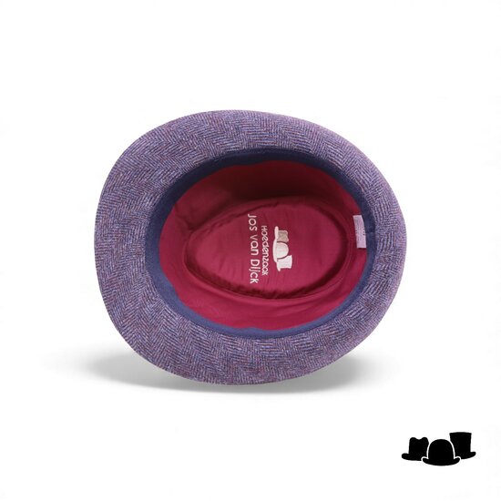 jos van dijck trilby tweed visgraat blauw en bordeaux
