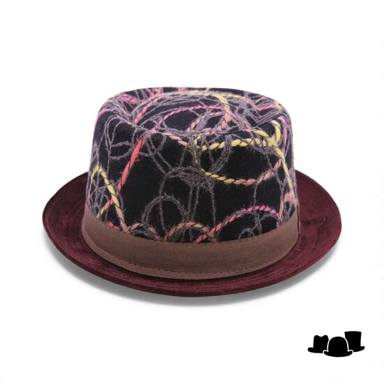 jos van dijck pork pie wool and velvet multi bordeaux