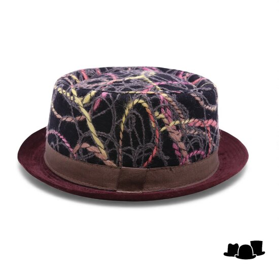 jos van dijck pork pie wool and velvet multi bordeaux