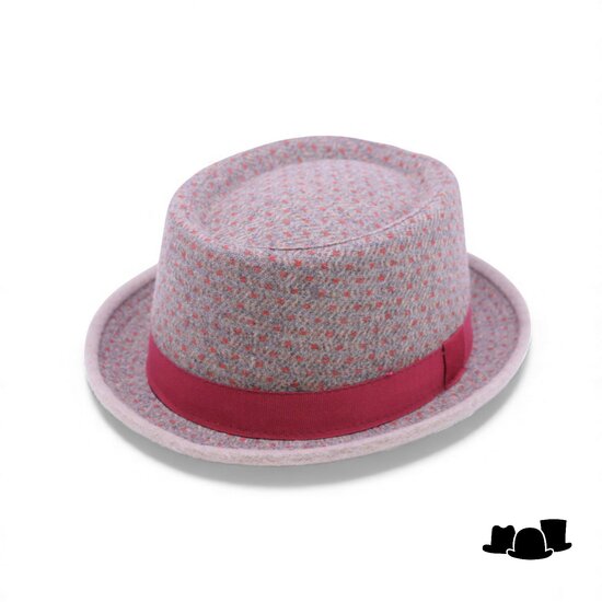 jos van dijck pork pie tweed grijsblauw en rood