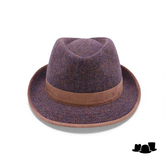 jos van dijck trilby tweed visgraat bruin