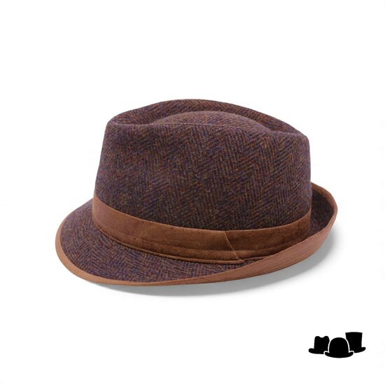 jos van dijck trilby tweed visgraat bruin