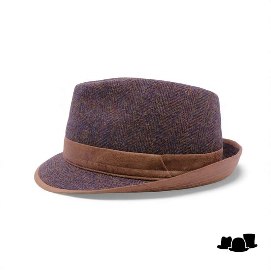 jos van dijck trilby tweed visgraat bruin