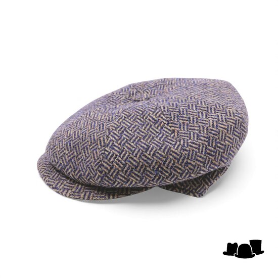 jos van dijck newsboy pet wol basketweave beige blauw