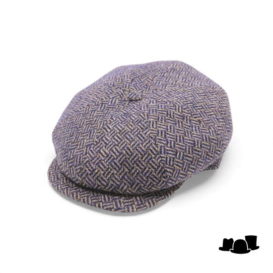 jos van dijck newsboy pet wol basketweave beige blauw