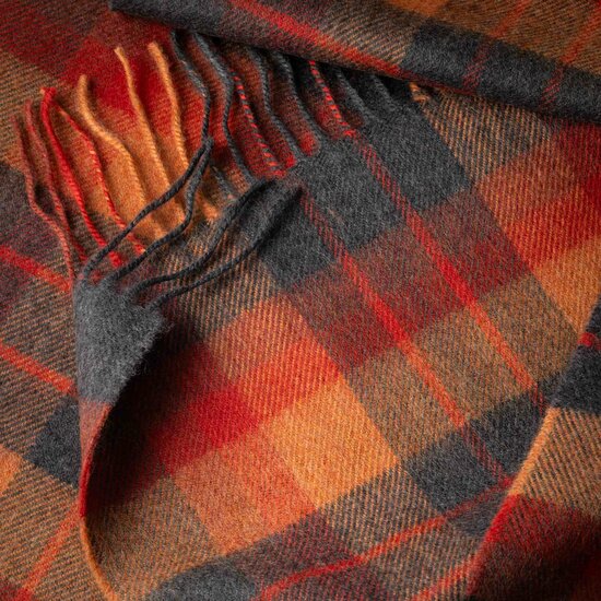 john hanly merino luxury wool scarf orange charcoal plaid