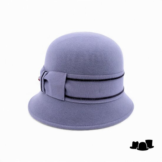 bedacht pot hoed lint met strik damrod staalblauw