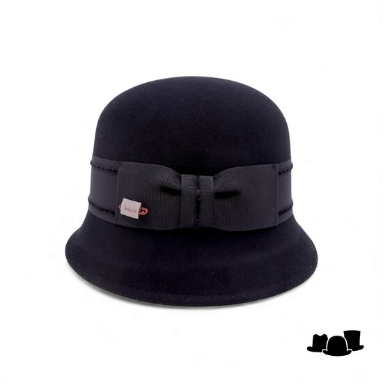 bedacht pot hoed lint met strik damrod zwart