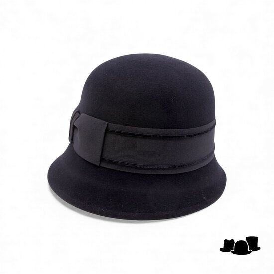 bedacht pot hoed lint met strik damrod zwart