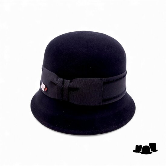 bedacht pot hoed lint met strik damrod zwart