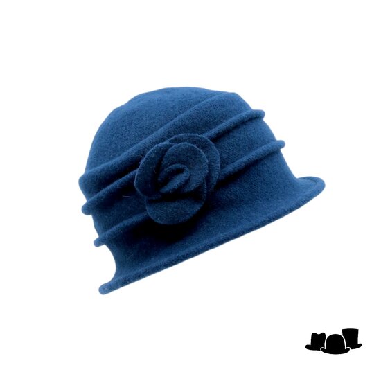 seeberger cloche soft vilt ribbels bloem petrol