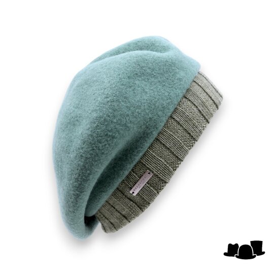 seeberger baret gebreide rand wol pine green