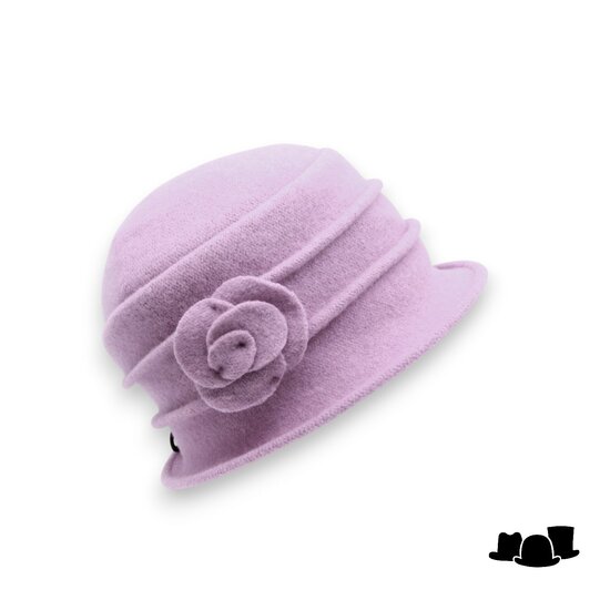 seeberger cloche soft vilt ribbels bloem roze