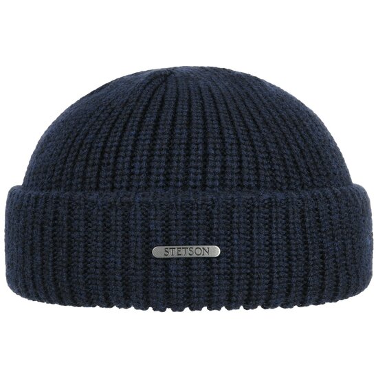 stetson short beanie nashvile merino wool knit navy