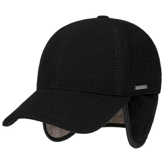 stetson baseball cap met oorklep vaby wol cashmere mix zwart