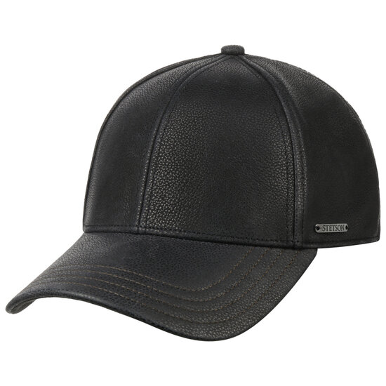 stetson baseball cap met oorklep cowhide leather black