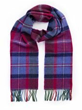 irish wool scarf long raspberry red lavender purple check
